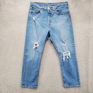 Levis 501 Cropped Jeans Womens 31x26 Straight Leg Distressed